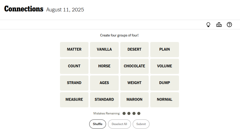 NYT Connections Word List For August 11, 2025